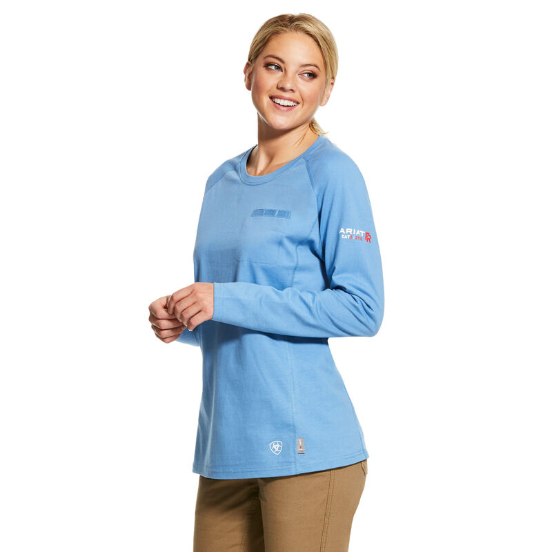 Camisetas Ariat Fr Air Crew Azules Mujer - Chile 849-ZOGABC